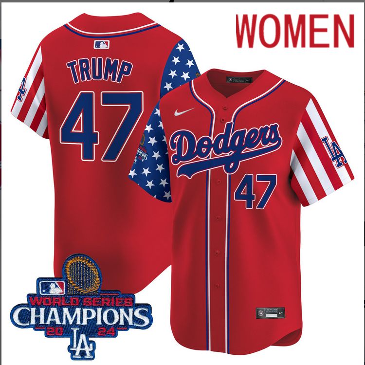 Women MLB Los Angeles Dodgers #47 Trump American Style red 2024 World Series Champions  Limited Jersey